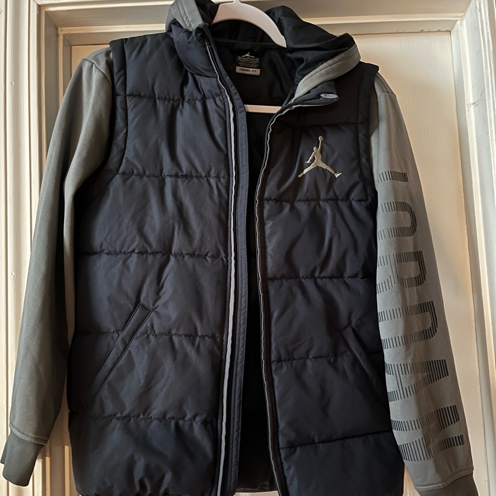 Jordan Boy’s Black and Gray Hooded Puffer Jacket